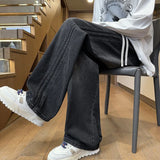 Men Denim Pants Elastic waist pull rope Straight Droop Vintage Loose Bottom Straight Wide Leg Casual Male Trousers Korean Style