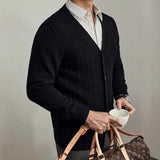 New Men Luxury Knitted Cardigan Jacket Fashion V Neck Button Sweater Long Sleeve Streetwear Leisure Premium Coat Autumn Knitwear