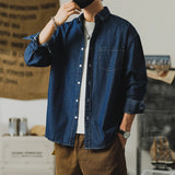 Autumn New Men's Long Sleeve Denim Shirt Classic Black Blue Loose Lapel Collar Coats Fashion Korean High Street Male Clothes Top