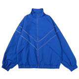Reflective Striped Jacket Windbreaker Coat Men Hip Hop Streetwear Zipper Up Jacket Harajuku Thin Coats Sports Black Blue
