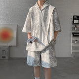 Summer Men Cargo Style Set Men Casual Hooded Short Sleeve T-Shirt +Shorts Male Loose Pullover Fashion Handsometracksuits