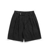Summer Beige Suit Shorts Men Fashion Society Mens Black Dress Shorts Korean Loose Belt Suit Shorts Mens Office Formal Shorts