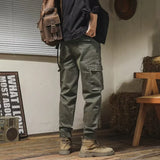 Men Basic Multi Pockets High Street Pants Versatile Straight Leg Casual Trousers Spring Autumn New Drawstring Tie Up Cargo Pants