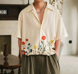Men Shirt Flower Printing Lapel Short Sleeve Loose Men Clothing Streetwear Korean Style  Summer Casual Shirts S-5XL INCERUN