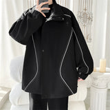 New Style Men's Turtleneck Jacket Oversize Loose Casual Outerwear and Coats Solid Curved Stripes Fashion Streetwear Black Red