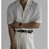 Summer Short Sleeved Shirt Men Oversized Beige Casual Shirt Streetwear Men Korean Loose Hollow Shirt Mens Hawaiian Shirts