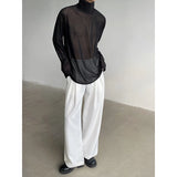 Sexy Perspective High-neck Long Sleeve T Shirt Men Women Net Yarn Bottoming Shirt Spring Summer Transparent Black Tee Shirts