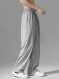 Wide Leg Pants Men Drawstring Casual Loose Full Length All-match Comfortable Pockets Daily Sporty Simple American Style Trousers