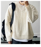 New American Retro Men Jacquarded Sweater Casual V Neck Solid Color Long Sleeve Knitwear Premium Quality Knitted Pullovers M-2XL