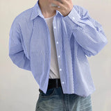 Men Striped Shirt Lapel Long Sleeve Loose Korean Style Men Clothing Streetwear 2024 Fashion Casual Male Shirts S-5XL
