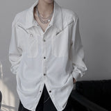 Niche High-end White Shirt Spring Autumn Men Women Youth Casual Metal Button Design Long Sleeve Trend Shirt Aesthetic Streetwear