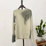 High Street Paint Graffiti Old Slim Fit Knitted T-shirt Ins Lazy Style Knitted Sweater New Fashion Tops Pullover