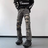 Ropa Y2K Streetwear Vintage Black Ripped Stacked Jeans Pants For Men Clothes Old Straight Hip Hop Trousers Pantalon Homme
