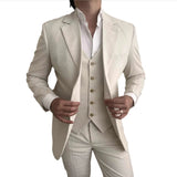 3 Pcs Linen Wedding Suits for Men Summer Party Casual Style Groom Tuxedo Male Fashion Celebrity Suit Blazer with Vest Pants