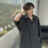 Fashion Plaid Batwing Blouse Men 3/4 Sleeves Elegant Shirt Button Decor Women Tops Oversized Casual Streetwear Party Shirts