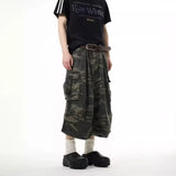 Vintage Camouflage Work Jeans Men's Loose Fit Summer Trendy Straight Leg Wide Leg Seven Point Pants Casual Streetwear