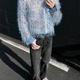 Off White Long Sleeved Shirt Men Fashion Society Mens Dress Shirt Korean Loose Hollow Out Shirt Mens Blue Casual Shirt M-2XL