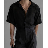 Summer Short Sleeved Shirt Men Oversized Black White Casual Shirt Men Streetwear Korean Loose Hollow Shirt Mens Hawaiian Shirts