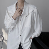 Niche High-end White Shirt Spring Autumn Men Women Youth Casual Metal Button Design Long Sleeve Trend Shirt Aesthetic Streetwear