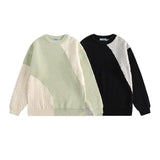 American high street men and women trendy contrasting color round neck sweater autumn and winter couple loose knit top harajuku