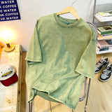 Vintage Snowflake Point Solid Color T-Shirts For Men Women 100% Cotton Short Sleeve Wash With Old Water Street Hip Hop Tee Shirt