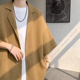 Solid Color Suit Collar Men's Texture Shirts Men Oversized Casual Half Sleeve Shirt Tops Summer Streetwear Man Blouse 5XL-M