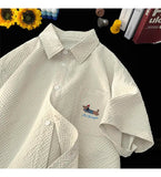 Gmiixder Bubble Yarn Embroidered Shirt Short-sleeved Summer Thin Breathable Quick-drying Beach Shirt Couple Half-sleeved Jacket