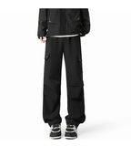 Black Casual Pants Men Fashion Retro Pocket Cargo Pants Men Japanese Streetwear Hip-hop Loose Straight Pants Mens Trousers