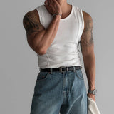 New Men Casual Sports Gym Tank Tops Leisure Splicing Solid Color Sleeveless Tees Fashion Streetwear Fitness Stretch Ribbed Vests