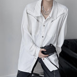 Niche High-end White Shirt Spring Autumn Men Women Youth Casual Metal Button Design Long Sleeve Trend Shirt Aesthetic Streetwear