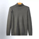 New Korean Fashion Men Sweater Light Luxury Trendy Turtleneck Knit Solid Color Pullover Leisure Retro Long Sleeve Basic Knitwear