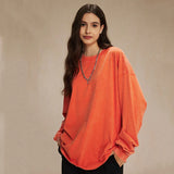 Spring New Trendy Batik Wash Long Sleeve T-shirt Men's Wear Round Collar Pullover Couple Top Vintage Tees Solid Color