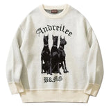 Men Vintage Sweater Y2K Streetwear Hip Hop Vintage Knitted Doberman Dog Sweaters Autumn Harajuku Fashion Retro Casual Sweaters