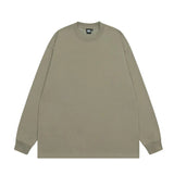 Korean Style Men's T-shirts Round Collar Solid Color Loose Top Long Sleeve Male Pullover Tee Vintage Menswear Spring