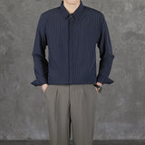 New Naples Business Men Shirts Light Luxury Textured Lapel Striped Long Sleeve Cardigan Leisure Premium Commuter Blouse S-4XL