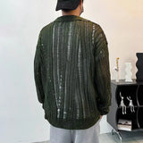 Fashion Casual Lazy Style Hole Knitted Sweater Cardigan Men Autumn And Winter Trend High-End American Street Retro Y2k Jacket
