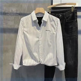 Spring and Autumn New Trendy Small Embroidered Inch Clothes Slim Lapel Long Sleeve Tops Men Vertical Striped Casual Shirt