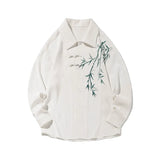 Men Loose Fit Embroidered Floral Casual Shirt Streetwear Oversized Comfortable Spring Summer Fashion Trendy Stylish Top Apparel