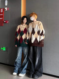 Autumn and winter men and women street personalized design spliced round neck sweater for couples loose retro knitted casual top