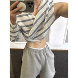 New Japanese Striped Male Polo Shirt Trendy Loose V Neck Knitted Long Sleeve T-shirt Casual Lazy Sports Fitness Basic Tops M-3XL