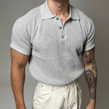 Stylish Mens Slim Polo Shirts Spring Summer Casual Solid Color Waffle Short Sleeve Polos Men Trendy Buttoned Polo Collar Shirt
