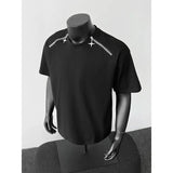 Breathable Mens Round Neck T-Shirt man Zip Detail Trendy Design New Urban Streetwear Casual Summer Tee Comfort Fit Stylish Soft