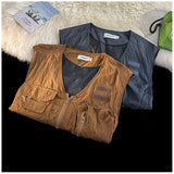 American Outdoor Multi-function Short Vest Jacket Basic Commuting Versatile Vest Cityboy Workwear Waistcoat Aesthetic Urban Chic