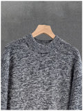 New Japanese Retro Men Sweater Light Luxury Knitted O Neck Grey Long Sleeve Pullover Casual Loose Premium Thickened Knitwear