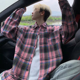 Autumn Long Sleeved Shirt Men Fashion Retro Plaid Shirt Men Japanese Streetwear Hip-hop Loose Casual Shirts For Men Large Sizes