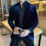 Korean Style Men Blazer Luxury Fit Slim Jacket Velvet Sparkling Dots High Quality Designer Suit Coat Male