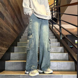 Spring and Autumn New Style Men and Women Trendy Personality Large Pocket Straight leg Jeans American Couple Loose Casual Pants
