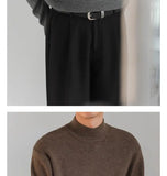 Korean Fashion Men Sweater Light Luxury Trendy Mock Neck Knitted Solid Color Pullover Premium Quality Long Sleeve Basic Knitwear