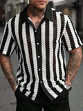 Stylish Button Lapel Knitting Mens Shirts Spring Summer Fashion Short Sleeve Knit Shirt For Men Vintage Hollow Out Knitted Tops