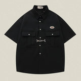 Mens Y2k Waffle Metal Button Shirt High Quality Soft Casual Comfortable Daily Hip Hop College Style Tops Unisex Summer New Style